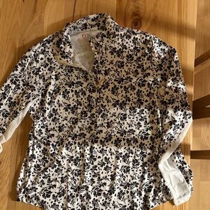 Floral Black and White Women's nylon zip top